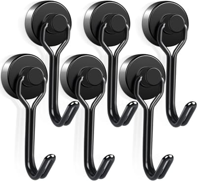 Extra sterke magnetische haken, 6 stuks, 16mm neodymium haken, roestvrij staal, ideaal voor keuken en koelkast, houdt tot 10KG, draaibare haken