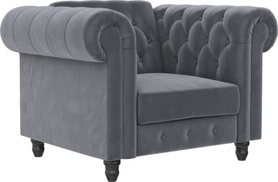Felix - Chesterfield fauteuil in antraciet fluweel (83 x 111 x 87 cm)