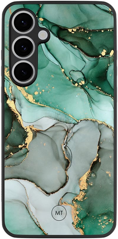 Hoesje geschikt voor Samsung Galaxy S24 FE - Marble Design - TPU Hard Case Backcover - Grijs, Groen - Mooie Telefoonhoesjes