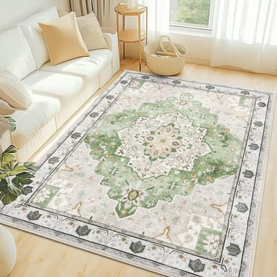 Olanly Vintage Vloerkleed - Lichtgroen En Wit - Laagpolig Tapijt - Geschikt Voor De Woonkamer - 183x275 cm