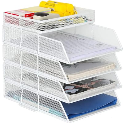 Dailygoods 5-laags metalen bureau-organizer, set van 5 stapelbare A4-mapjes, multifunctionele documentenhouder, brievenb
