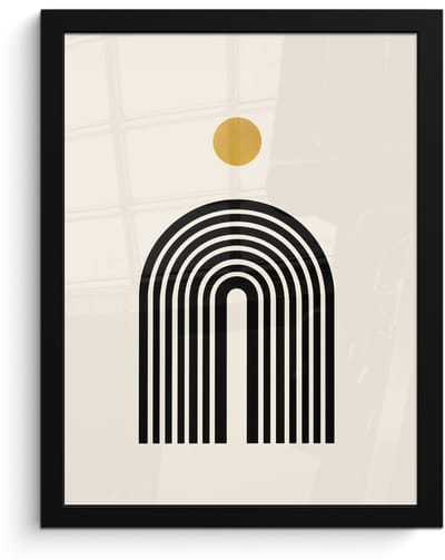 Poster in lijst - Fotolijst 30x40 cm - Posters - Minimalistisch - Zwarte boog - Gouden cirkel - Posterlijst zwart - Decoratie - Wanddecoratie woonkamer - Muurdecoratie slaapkamer