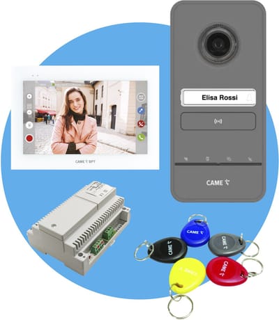 CAME - Video-intercomset voor ééngezinswoningen - 4 Delig: Video intercom XTS 7" in Huis, LHS V/01 plus Buitenpost, 5 Toegangsdruppels & Voedingsbron - Wi-Fi - Deurbel & Parlofoon - Wit