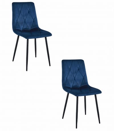 Set van 2 Eetkamerstoelen LIBRA Donkerblauw – Zwarte Metalen Poten, Modern Velvet Bekleding, Ergonomisch Design, Max. 120 kg