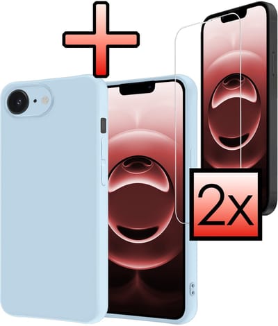 Hoesje - Met 2x Screenprotector - Geschikt voor Apple iPhone 16e / 17e - Sterk & Shockproof - Back Cover - Siliconen Case - Telefoon Hoes - Lichtblauw