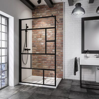 Schulte douchewand inloopdouche - 90 x 200 - mat zwart - veiligheidsglas met decor - antikalk