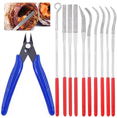 Mini Diamantvijl Set - 11 Delige Multifunctionele Naaldvijlen Met Bonussnijder Voor Houtbewerking