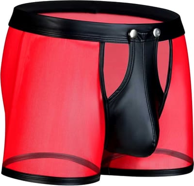 BDSM Boxershort met knoopjes voor open kruis - Heren Erotische lingerie - PU Leder - Transparant