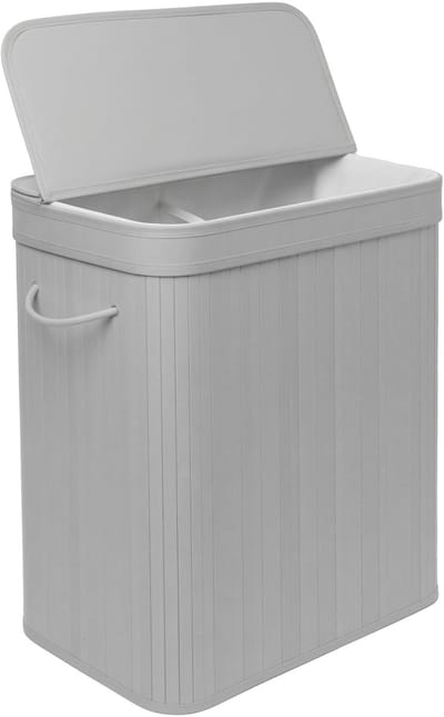 Wasmand - 100 l - 2 vakken - opvouwbaar - bamboe - grijs