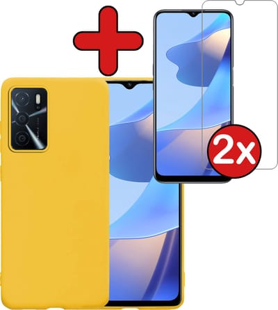 Hoesje - Met 2x Screenprotector - Geschikt voor OPPO A16 - Sterk & Shockproof - Telefoon Hoes - Back Cover - Siliconen Case - Telefoonhoes - Geel