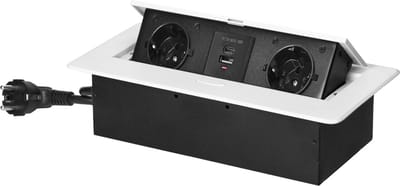 Pop up Stekkerdoos met 2 stopcontacten en USB-A & C - Inbouw Verdeelstekker met RVS afwerking - Stekkerblok met 1.5 meter kabel - voor max. 3680 Watt - Wit