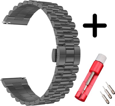 Strap-it bandje staal Presidential zwart + toolkit - geschikt voor Samsung Galaxy Watch 3 45mm / Galaxy Watch 1 46mm / Gear S3
