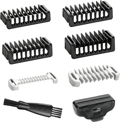 Set van 8 opzetstukken met opbergtas - 4 dubbele vaste kammen en 2 lichaam kammen (3/1/2/5 mm), geschikt voor diverse elektrische scheerapparaten, scheeraccessoires en verzorgingsproducten