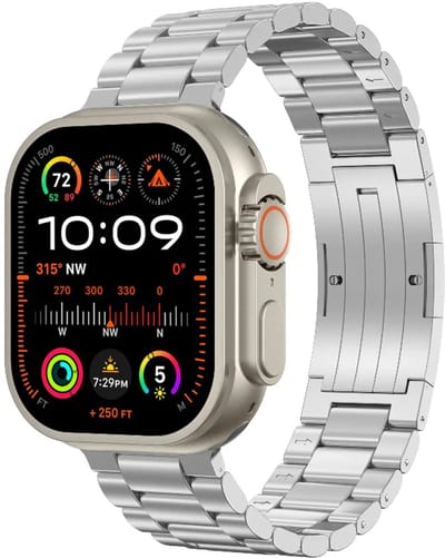Strap-it Hoogwaardig stalen bandje geschikt voor Apple Watch 1/2/3/4/5/6/7/8/9/10/11/SE/SE2/SE3/Ultra (2/3) - Maat: 44/45/46/49mm - Zilver