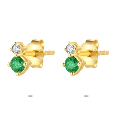Twice As Nice Oorbellen in 18kt verguld zilver, groen en wit steentje