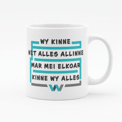 Wy Kinne Net Alles Allinne Mok – Inspirerende Friese Tekst | Keramische Koffiemok 330 ml