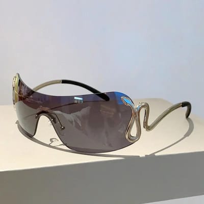 Premium Y2K Randloos Luxe Designer Eén Stuk Zonnebril dames Voor Mannen Populaire Zonnebrillen Diamant Roze Punk Zilver Slang Tinten
