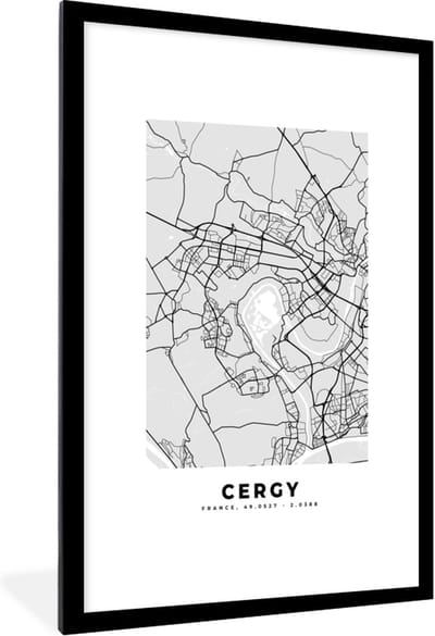 Fotolijst incl. Poster - Frankrijk - Plattegrond - Kaart - Cergy - Stadskaart - 80x120 cm - Posterlijst