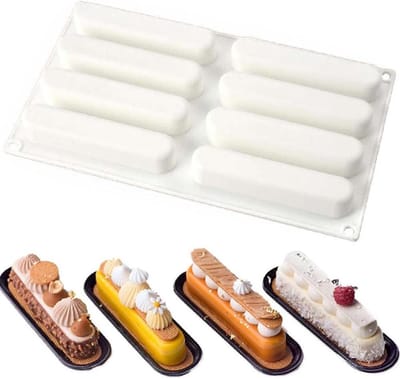 Siliconen Eclair mal voor mousse-cake en brownie - 8 vakken - dessertvorm voor gebak - bakvorm desserts - chocomousse maken