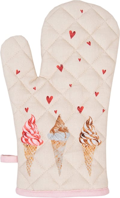 Clayre & Eef Ovenwant 18x30 cm Beige Roze Katoen IJsjes