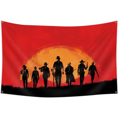 1 Stuk Red Dead Redemption 2 Wandkleed, Rdr2 Cowboy Silhouet Wanddecoratie, Coole Kamer Spullen, Groot Formaat, Polyester 2D Print, Slaapkamer 90X150cm