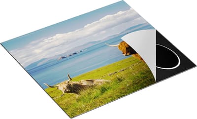 Chefcare Inductie Beschermer Twee Schotse Hooglanders bij een Meer - 60x50 cm - Afdekplaat Inductie - Kookplaat Beschermer - Inductie Mat