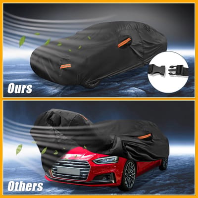 Dailygoods - 1 Stks Universele Auto Cover Waterdicht Alle Weer Automotive Outdoor Anti-UV Zon Regen Bescherming Volledige Buitenhoes 210D-PU Zwart Fit voor Hatchback Lengte tot 163 inch