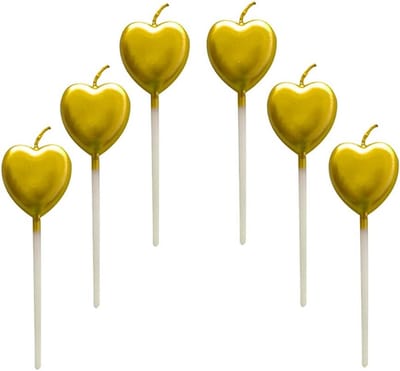 Metalen Hartvormige Taartkaarsen (6 stuks) - Goudkleurige Decoratie voor Verjaardag & Bruiloft