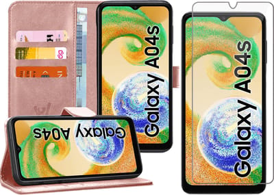 Hoesje geschikt voor Samsung Galaxy A04s / A13 5G - Screen Protector GlassGuard - Book Case Kunstleer Pasjeshouder Roségoud & Screenprotector