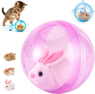 Namajunas - Kattenspeelgoed - Kattenspeeltjes - Zelfrollende interactieve kattenbal - Pluche Speelmuis - Automatische bewegende rollende bal voor huisdieren - Voor katten & kleine honden - Realistisch dier