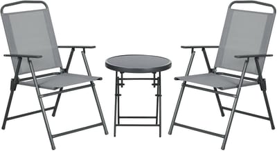 Balkonset 2 personen - Tuinset - Bistroset - Lichtgrijs - Weerbestendig - 3 delig - Tuintafel en 2 stoelen - 2 personen - Gecoat staal - Onderhoudsvrij staal
