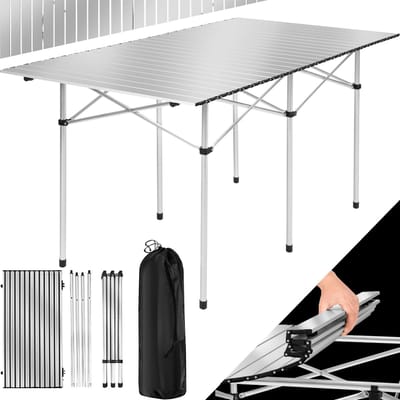 tectake® Campingtafel opvouwbaar - Draagbare kampeertafel - Vouwtafel buiten - Inklapbare tafel - Weerbestendig - Div. afmetingen - 140x70cm - Grijs