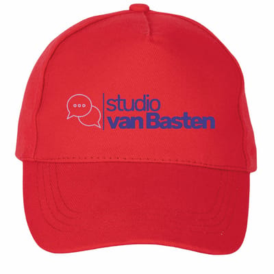 Mijncadeautje - 5 panel - Cap - Verstelbaar - Pet van 100% dik geborsteld katoen- unisex - opdruk wit - Eigen Logo of Tekst naar keuze - Rood