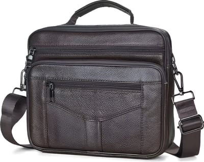 WoYoW® - Heren Lederen Schoudertas - Echt Rundleder - Grote Rits Messenger Bag - Koeienhuid Lederen Handtassen - Koffie 10