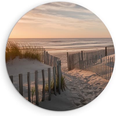 Saammp Muurcirkel Hout - Zonsopgang - Strand en Zee - Duinen - Ø 90 - Wandcirkel - Wanddecoratie Cirkel - muurdecoratie Woonkamer - Slaapkamer decoratie - Rond Schilderij