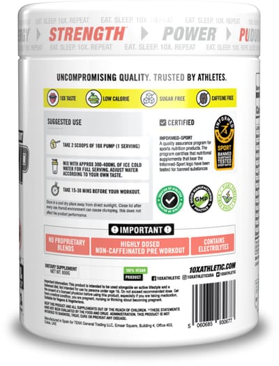 10X - Athletic - PUMP - Stim free - No Caffeine Pre workout - Peach Purge - Perzik