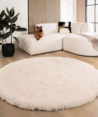 Fluffy vloerkleed rond - Comfy Deluxe crème 80