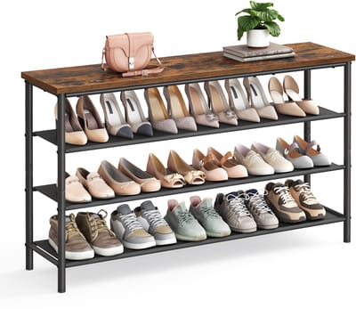 VASAGLE - Schoenenrek - Schoenenrek 4 Lagen - 3 Stoffen Planken - Metalen Frame - Voor Hal