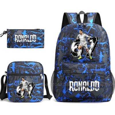 CR7 Ronaldo Rugzak Voetbal 67 Print Schooltas Met Schoudertas & Etui Voor Student Jongens Cadeau Dagelijks Reizen Rugzak