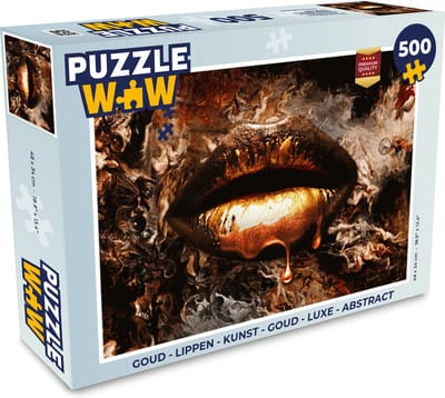 Puzzel Goud - Lippen - Kunst - Goud - Luxe - Abstract - Legpuzzel - Puzzel 500 stukjes
