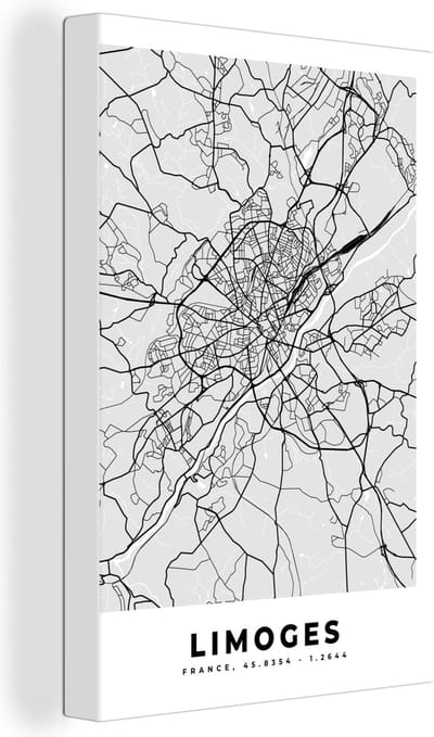Canvas Schilderij Frankrijk - Limoges - Stadskaart - Plattegrond - Kaart - 20x30 cm - Wanddecoratie