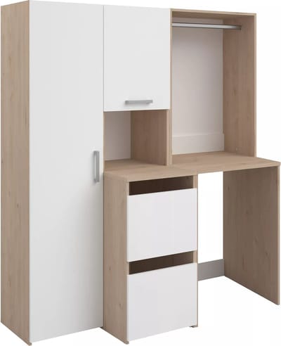 Vente-unique Meubel voor wasmachine met hangkast, opbergvak en kolomkast - Lichte houtlook en wit - L157 x H184 cm - ERKANO