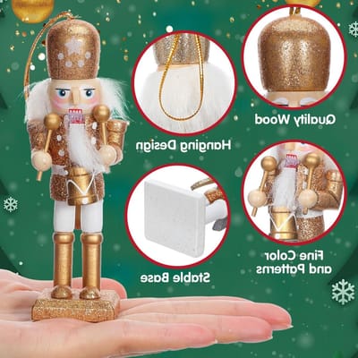 Kerstnotenkraker Pop Set - Houten Notenkraker Hangdecoratie voor Feestjes en Thuis, 12 cm