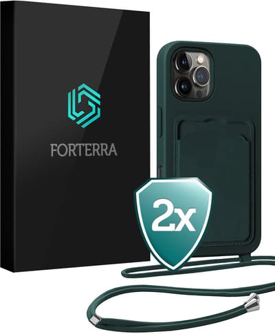 Hoesje Geschikt voor iPhone 16 Pro Pashouder Case Siliconen Hoes Met Koord - Hoes Geschikt voor iPhone 16 Pro Met Telefoonkoord Hoesje Back Cover Met Pasjeshouder - Donkergroen - 2 PACK