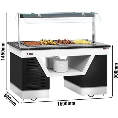 GGM Gastro Buffettheke warm BELFAST - 1600mm - mit Bainmarie & Rollen - für 4x GN 1/1