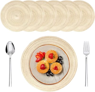 Set van 6 Ronde Gevlochten Placemats - 30 cm - Beige - Hittebestendig & Antislip