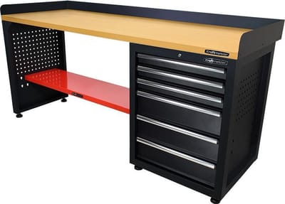 Kraftmeister werkbank 200 cm - Werktafel met 6 laden en MDF werkblad - Zwart