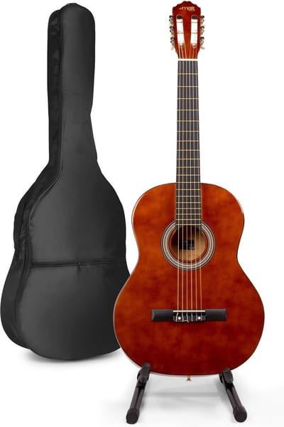 Akoestische gitaar voor beginners - MAX SoloArt klassieke gitaar / Spaanse gitaar 4/4 - Met o.a. 39'' gitaar, gitaar standaard, gitaartas, gitaar stemapparaat en extra accessoires - Bruin (hout)