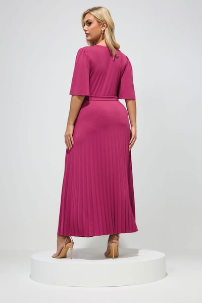 Yours London Donkerroze Geplooide Maxijurk Met Knoop Size 42