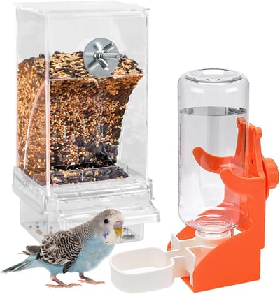 Transparante automatische voederdispenser vogels: vogelvoederdispenser, automatische waterdispenser, kooiaccessoires, papegaaien, parkieten, kanarie, valkparkieten, HMTM-VB02-T